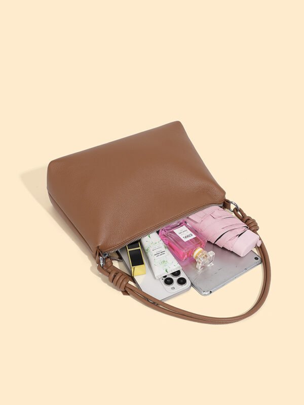 Full-Grain Leather Shoulder Tote — Minimalist Commuter Bag