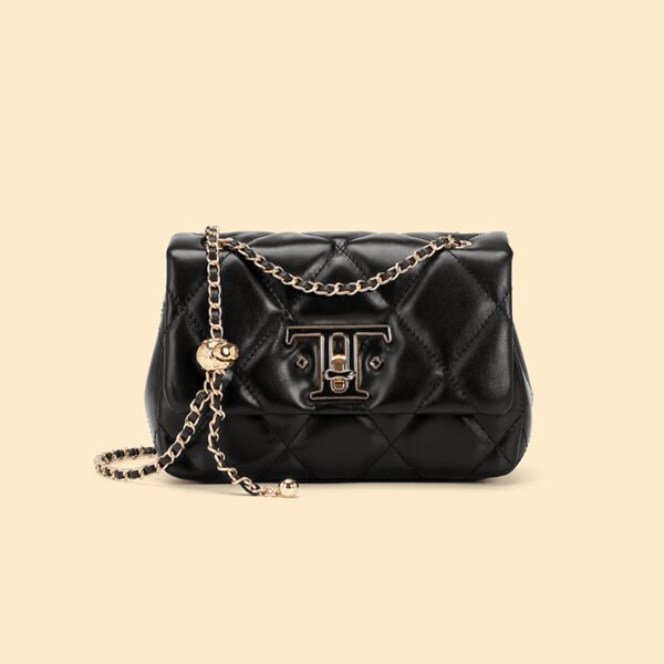 4P3A3364 Genuine Leather Quilted Shoulder Bag — Chain Lock Mini Flap