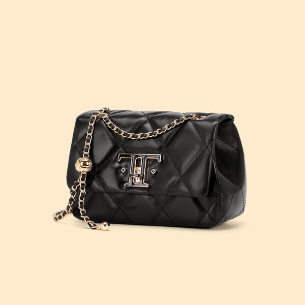 4P3A3366 Genuine Leather Quilted Shoulder Bag — Chain Lock Mini Flap