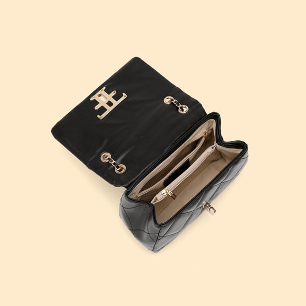 4P3A3380 Genuine Leather Quilted Shoulder Bag — Chain Lock Mini Flap