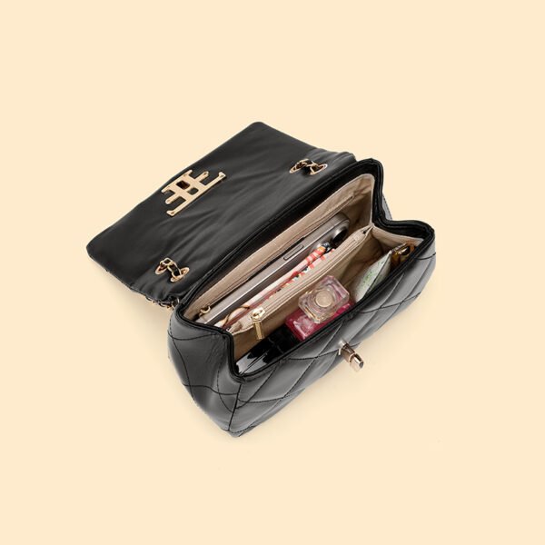 4P3A3382 Genuine Leather Quilted Shoulder Bag — Chain Lock Mini Flap