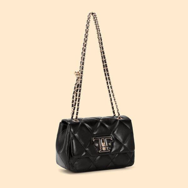 4P3A3385 Genuine Leather Quilted Shoulder Bag — Chain Lock Mini Flap