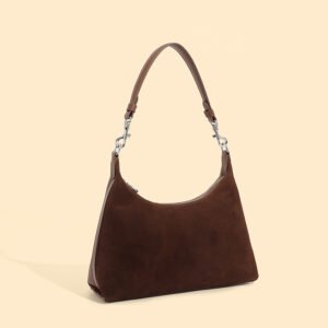 Suede-Texture Leather Shoulder Tote — Vintage Commuter Bag