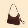 Suede-Texture Leather Shoulder Tote — Vintage Commuter Bag