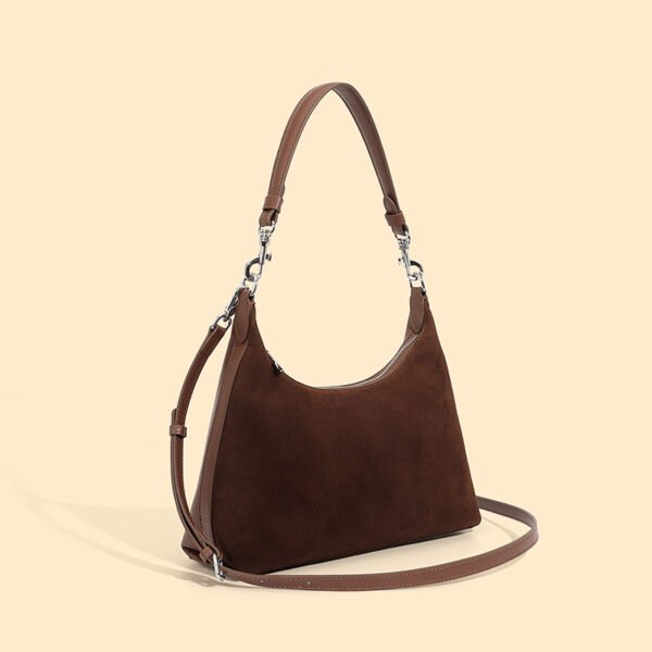 Suede-Texture Leather Shoulder Tote — Vintage Commuter Bag