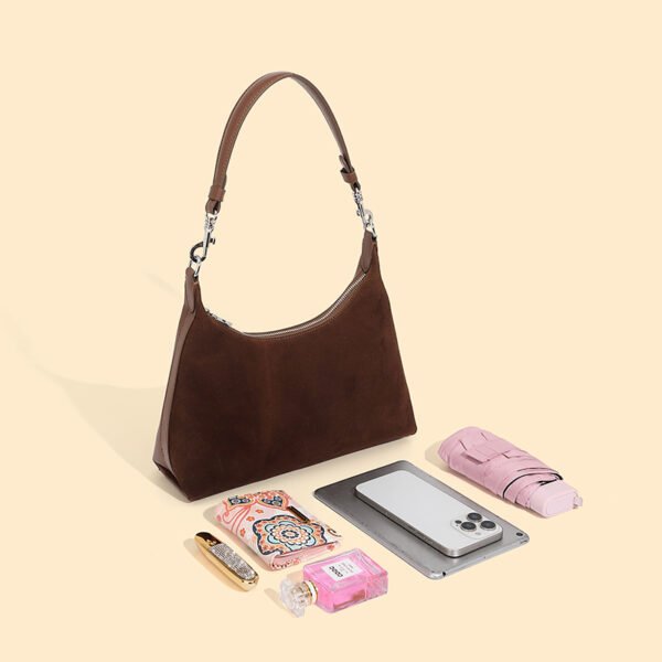 Suede-Texture Leather Shoulder Tote — Vintage Commuter Bag