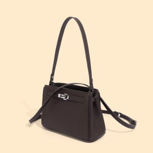 4P3A3944 Cowhide Leather Minimalist Lock Design Small Box Bag — Versatile Crossbody