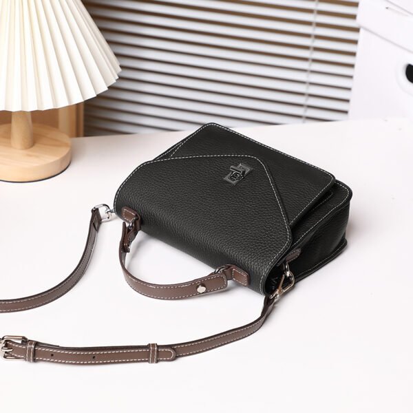 4P3A4049 Genuine Leather French Small Square Bag — Chic Crossbody Tote