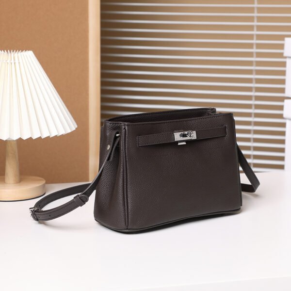 Cowhide Leather Minimalist Lock Design Small Box Bag — Versatile Crossbody