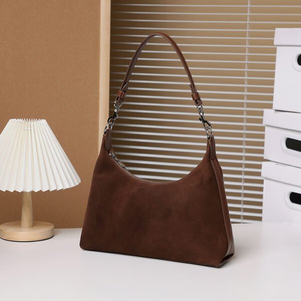 Suede-Texture Leather Shoulder Tote — Vintage Commuter Bag