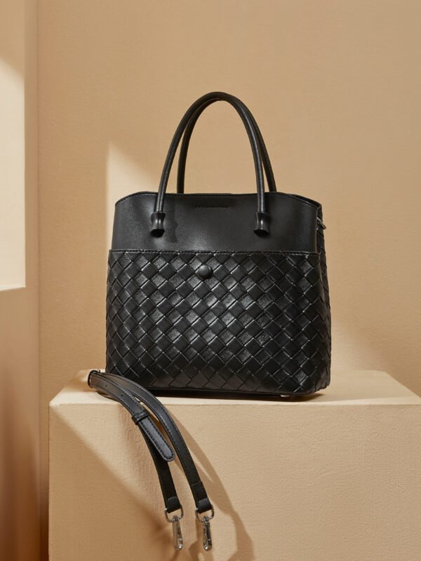 7 Genuine Leather Woven Tote Bag – Large Capacity Commuter Handbag