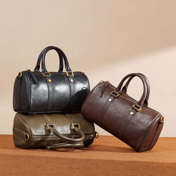 Full-Grain Leather Boston Bag — Vintage Handheld & Shoulder Style