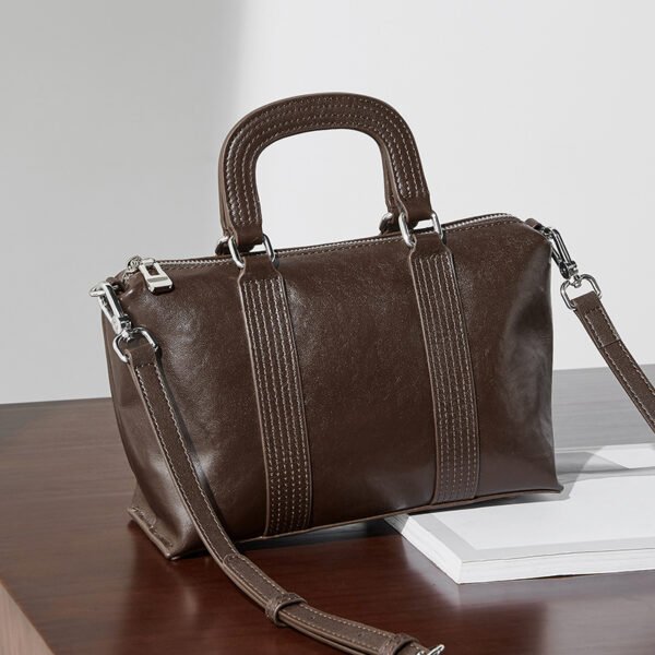 Cowhide Leather Boston Pillow Bag — Vintage Handheld Crossbody