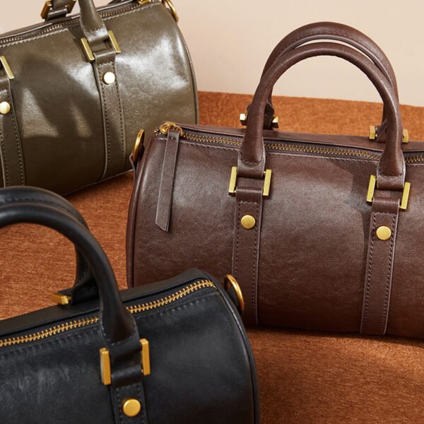 Full-Grain Leather Boston Bag — Vintage Handheld & Shoulder Style