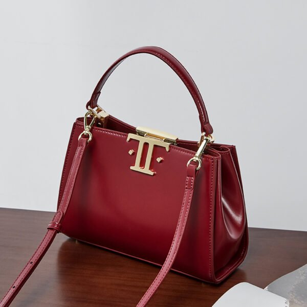 Genuine Leather Shoulder Bag – Double Buckle Commuter Handbag