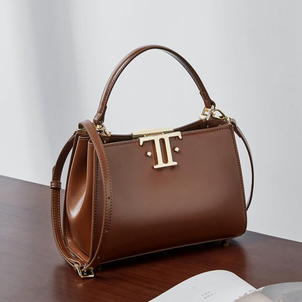 Genuine Leather Shoulder Bag – Double Buckle Commuter Handbag