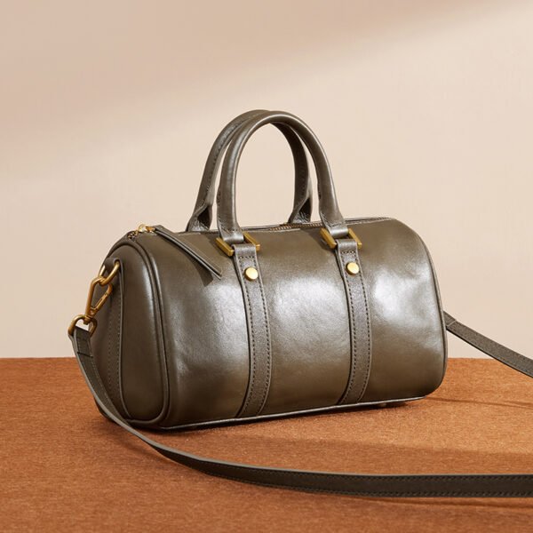 Full-Grain Leather Boston Bag — Vintage Handheld & Shoulder Style