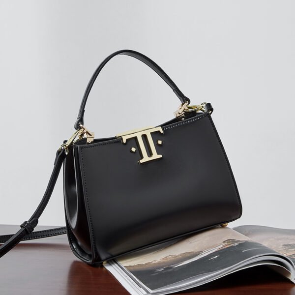 Genuine Leather Shoulder Bag – Double Buckle Commuter Handbag