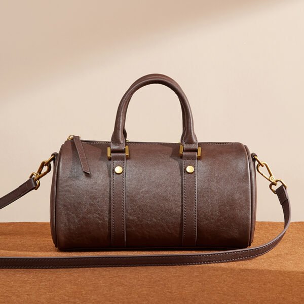Full-Grain Leather Boston Bag — Vintage Handheld & Shoulder Style