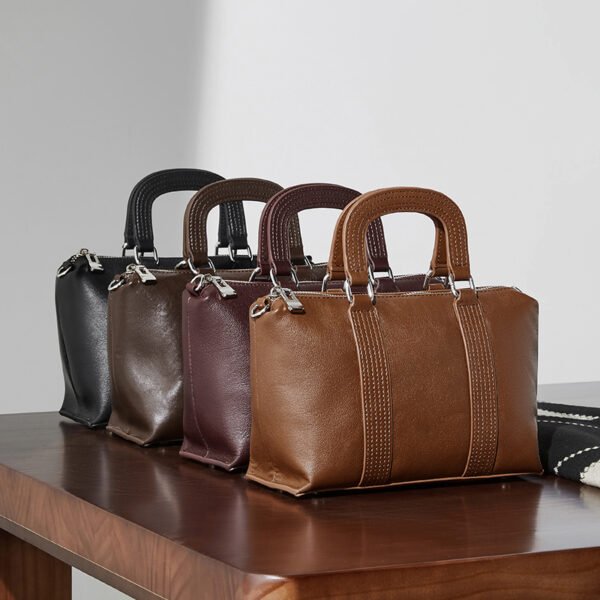 Cowhide Leather Boston Pillow Bag — Vintage Handheld Crossbody