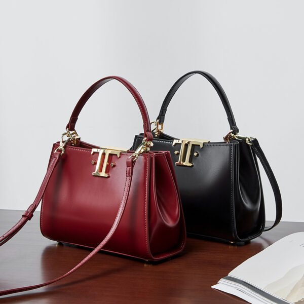 Genuine Leather Shoulder Bag – Double Buckle Commuter Handbag