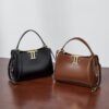 Genuine Leather Shoulder Bag – Double Buckle Commuter Handbag