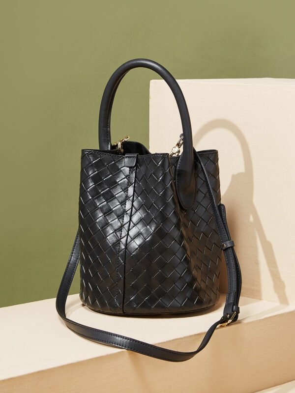 Genuine Leather Woven Bucket Bag — Chic Shoulder & Crossbody