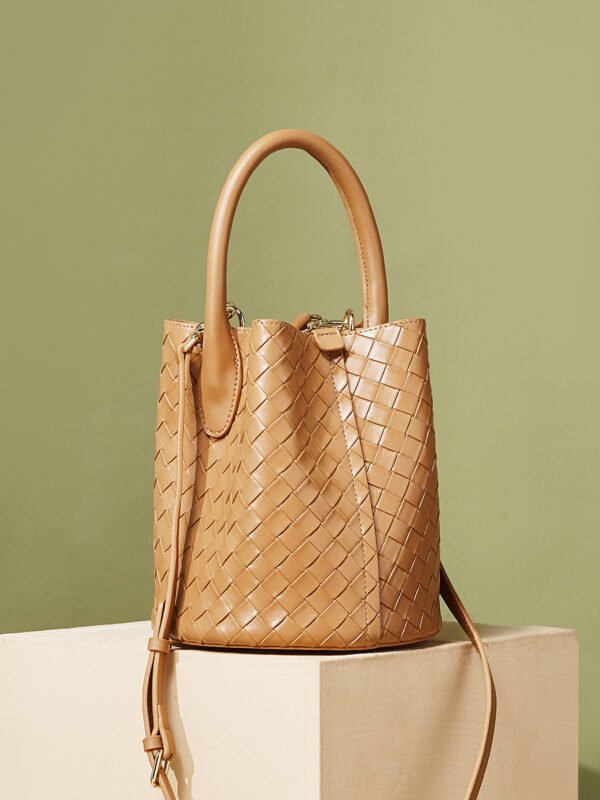 Genuine Leather Woven Bucket Bag — Chic Shoulder & Crossbody