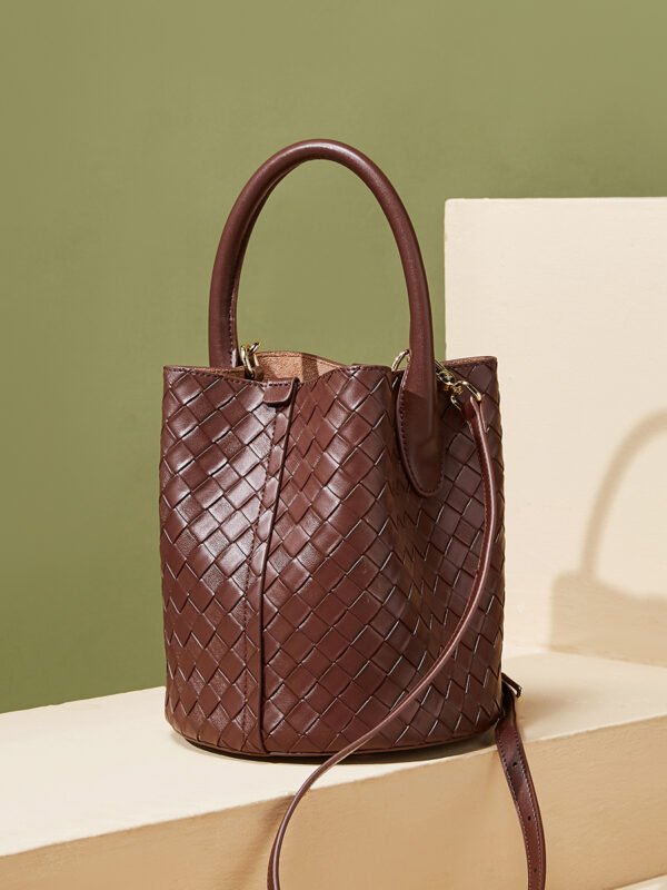 Genuine Leather Woven Bucket Bag — Chic Shoulder & Crossbody