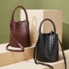 Genuine Leather Woven Bucket Bag — Chic Shoulder & Crossbody