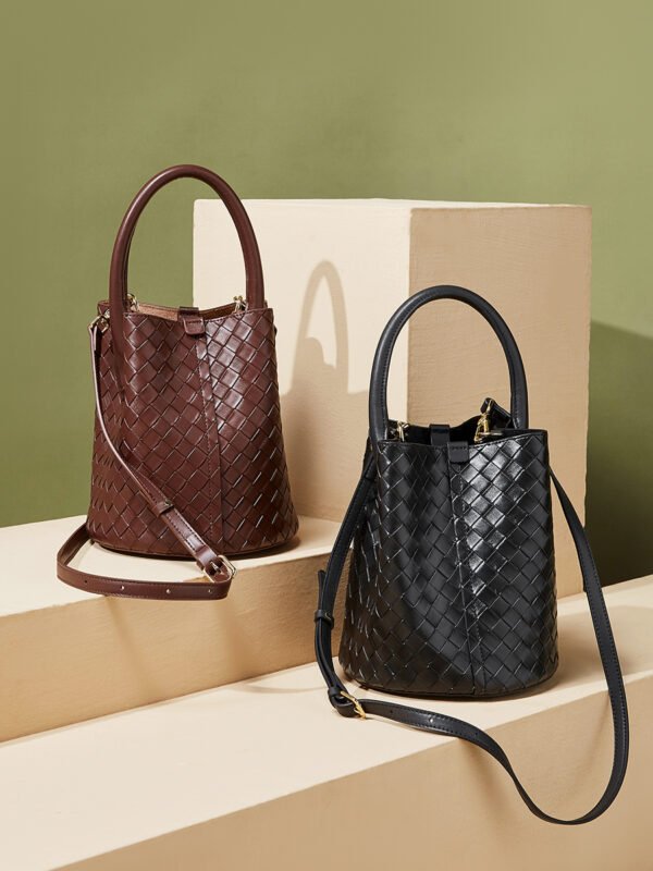 Genuine Leather Woven Bucket Bag — Chic Shoulder & Crossbody