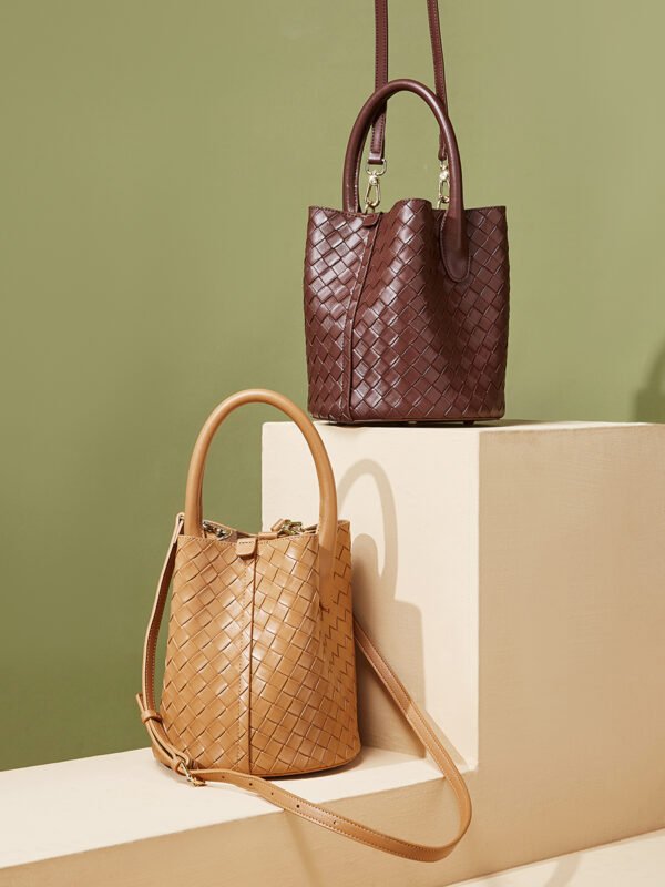 Genuine Leather Woven Bucket Bag — Chic Shoulder & Crossbody