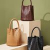 Genuine Leather Woven Bucket Bag — Chic Shoulder & Crossbody