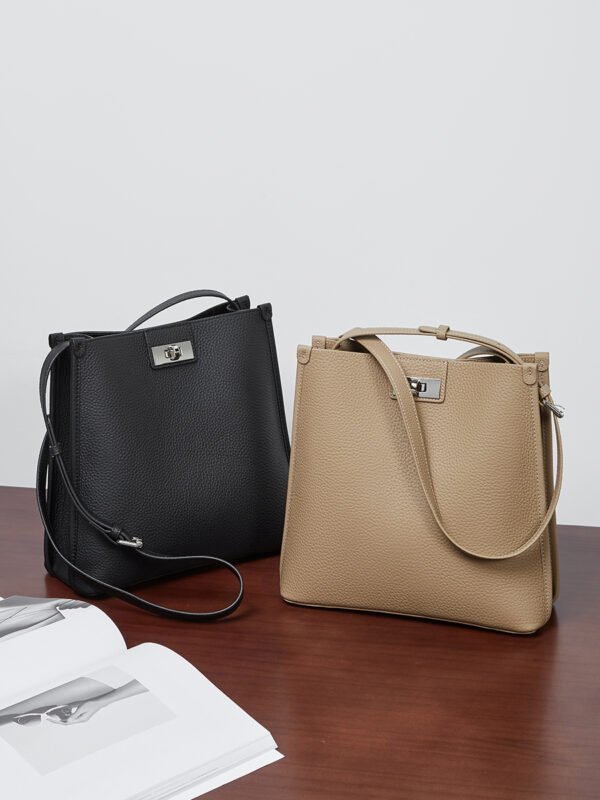 Genuine Leather Commuter Bucket Bag – Large Capacity Shoulder & Crossbody