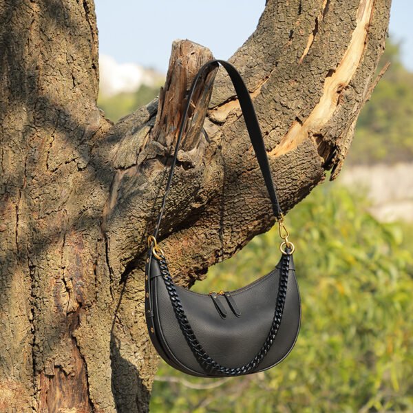 Leather Dumpling Shoulder Bag — Chic Chain Design