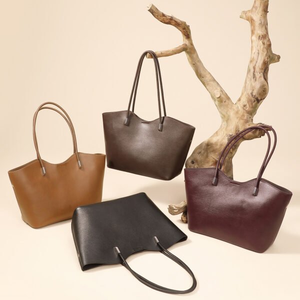 Genuine Leather Tote Bag with Pouch — Large Capacity Commuter Style