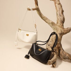 JJSY9988 Leather Baguette Shoulder Bag — Lock Clasp Mini Purse