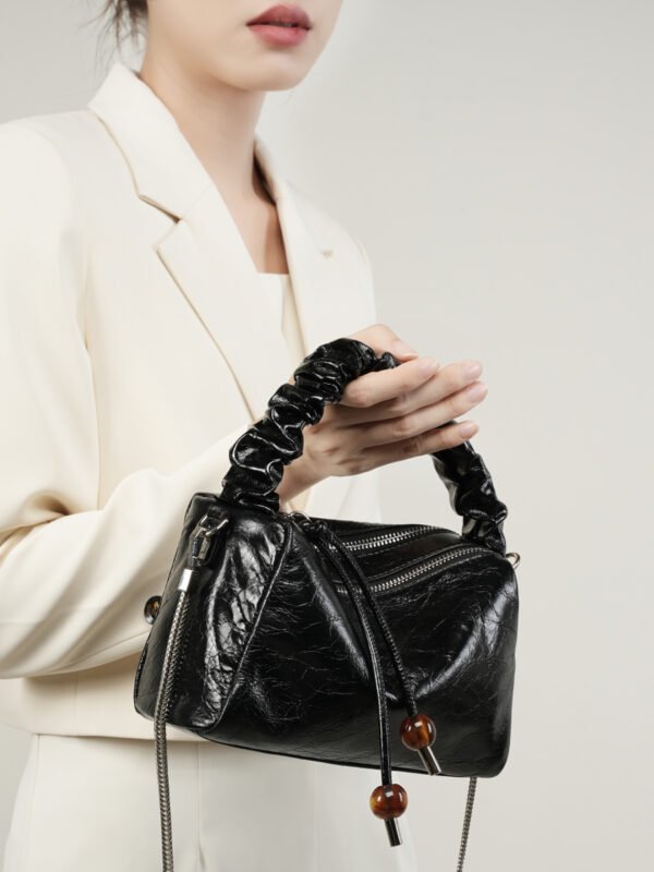 Genuine Leather Pillow Bag with Beads | Shoulder & Crossbody Handbag for Women