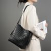 Large Capacity Leather Bucket Bag | Handmade Woven Cowhide Shoulder & Crossbody Tote