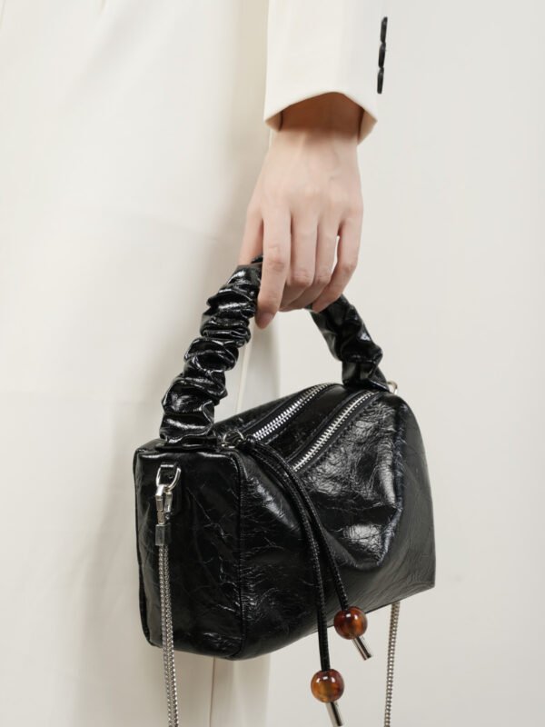 Genuine Leather Pillow Bag with Beads | Shoulder & Crossbody Handbag for Women