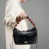 Vintage Oil Wax Leather Shoulder Bag | Pleated Beaded Chain Crossbody Handbag