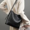 Large Capacity Leather Bucket Bag | Handmade Woven Cowhide Shoulder & Crossbody Tote