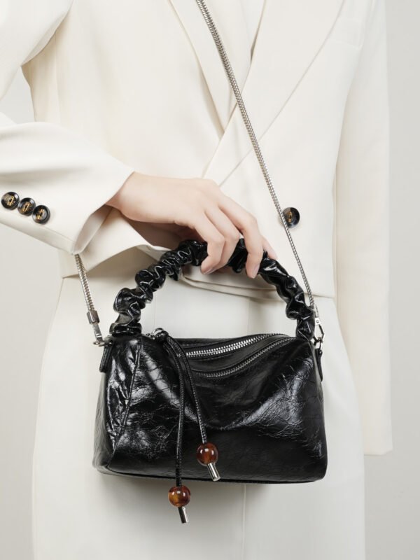 Genuine Leather Pillow Bag with Beads | Shoulder & Crossbody Handbag for Women