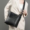 Large Capacity Leather Bucket Bag | Handmade Woven Cowhide Shoulder & Crossbody Tote