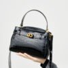 Croc-Embossed Leather Kelly Bag — Elegant Commuter Top Handle