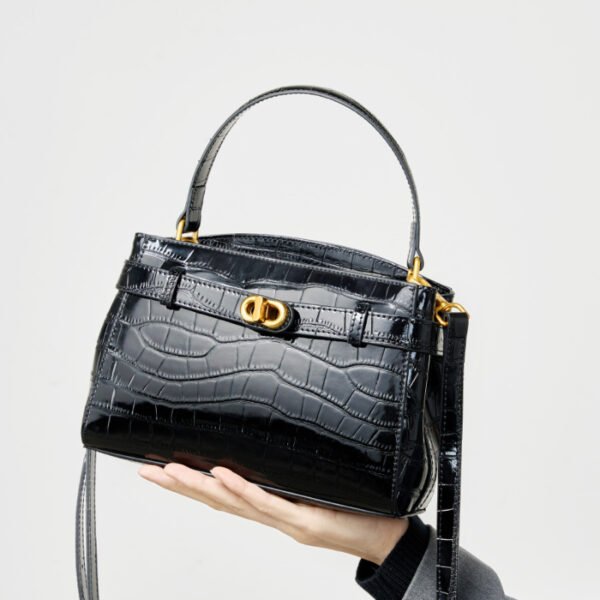 Croc-Embossed Leather Kelly Bag — Elegant Commuter Top Handle