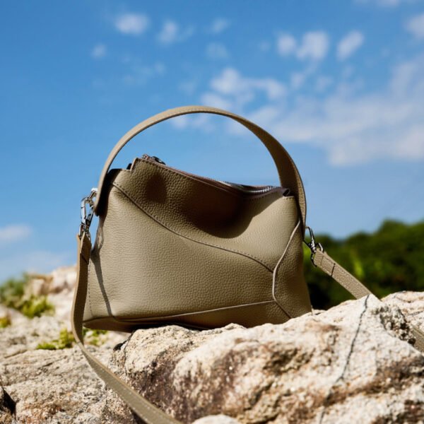 Genuine Leather Pillow Bag — Modern Geometric Tote