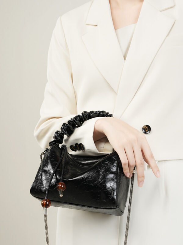 Genuine Leather Pillow Bag with Beads | Shoulder & Crossbody Handbag for Women