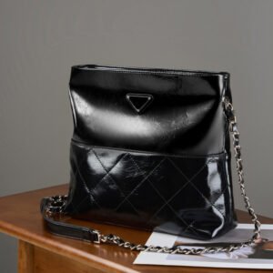 Genuine Leather Box Shoulder Bag – Versatile Women’s Crossbody Underarm Purse with Triangle Logo