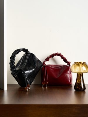 Genuine Leather Pillow Bag with Beads | Shoulder & Crossbody Handbag for Women